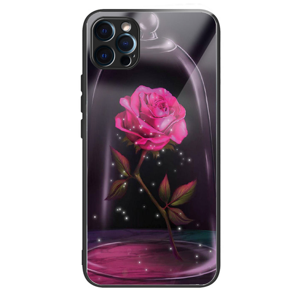 For iPhone 15 Pro Max Pattern Printing Case Anti-Scratch Tempered Glass Phone Cover - Rose For iPhone 15 Pro Max Pattern Printing Case Anti-Scratch Tempered Glass Phone Cover - Rose